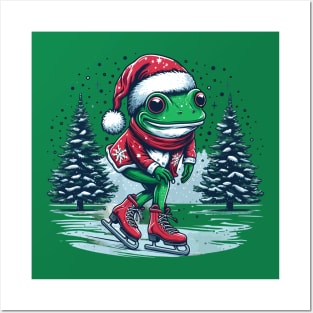 Frog Ice Skating Christmas Posters and Art